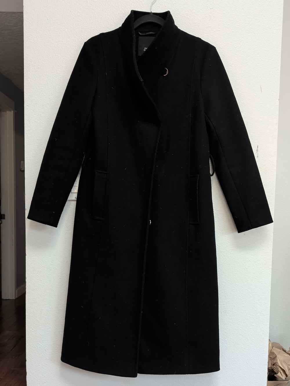 River Island Black Long Trench Pea Coat